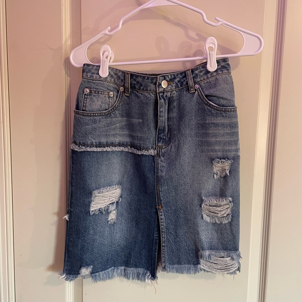 Mustard Seed Distressed Jean Skirt